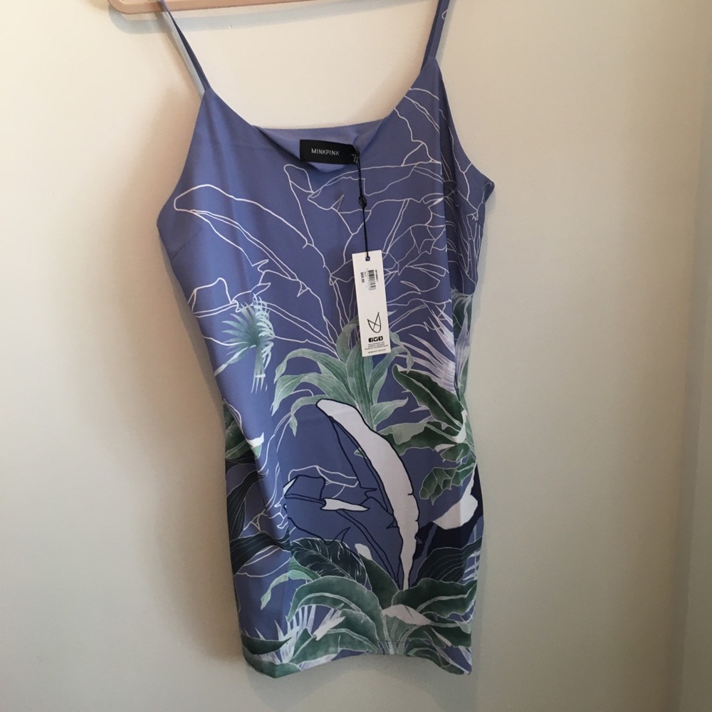 Mink pink banana leaf print dress L NWT